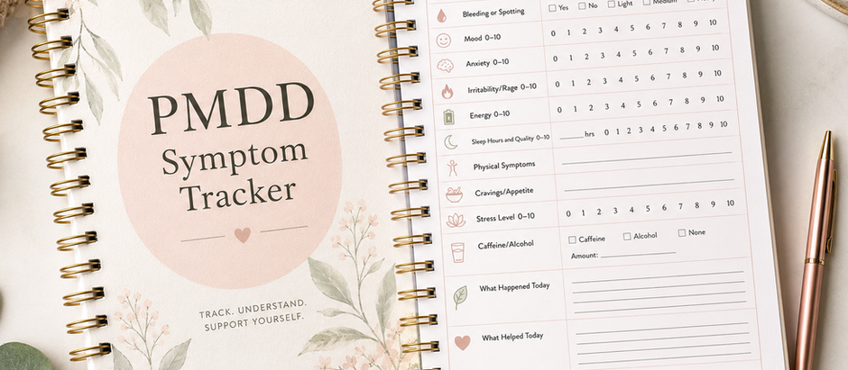 pmdd symptom tracker diary opwn with check boxes scaled 0-10 and the day of the cycle