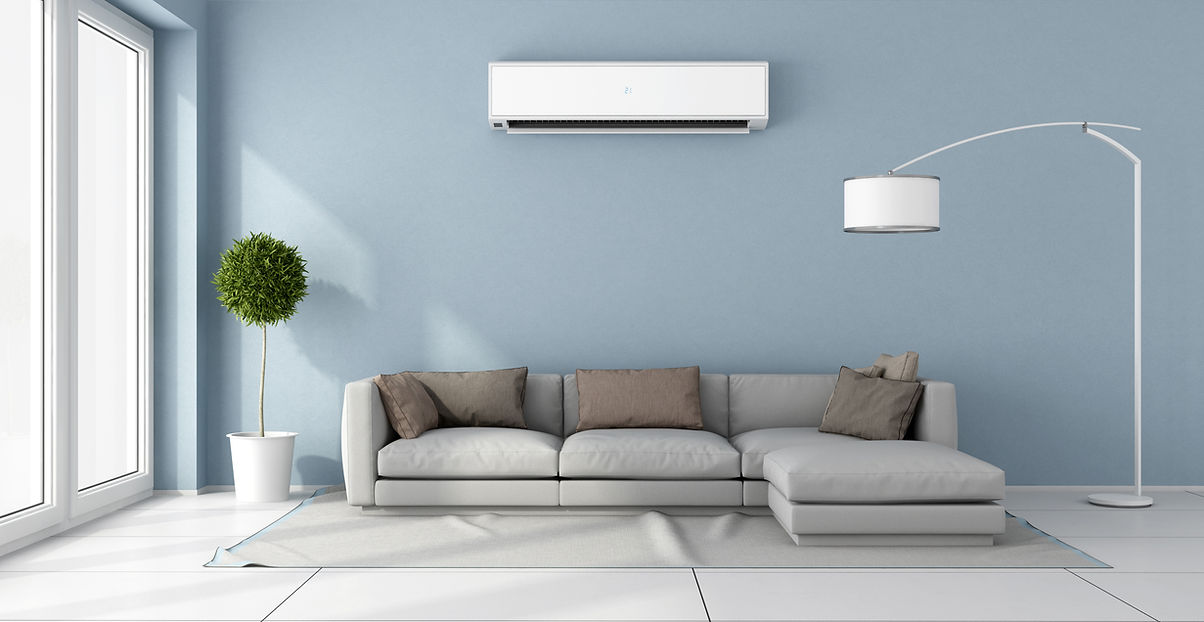 Bright, modern ductless mini split system in a comfortable home