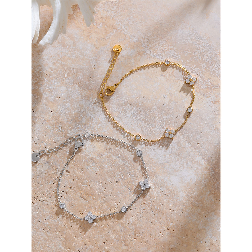 Thumbnail: Yhpup Delicate Cubic Zirconia Flower Chain Thin Bracelet Bangle Stainless Steel 