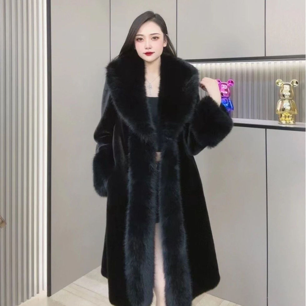 Thumbnail: Faux Fur Coats Women Long Coat Thick Warm Turn Down Collar Open Stitch Spring Ou