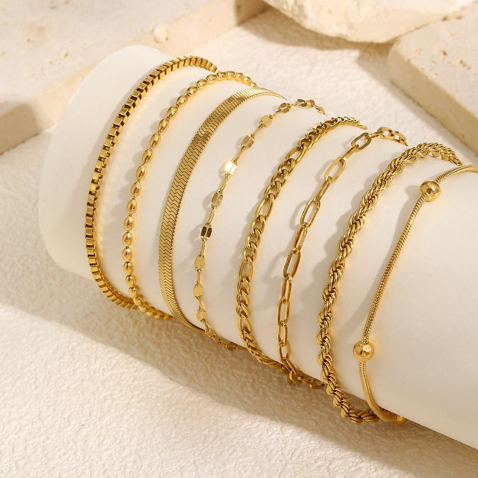Thumbnail: Non Tarnish Stainless Steel Bracelet Gold Plated Stackable for Women, Thin Herri
