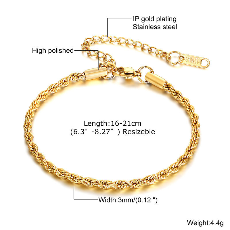 Thumbnail: Non Tarnish Stainless Steel Bracelet Gold Plated Stackable for Women, Thin Herri