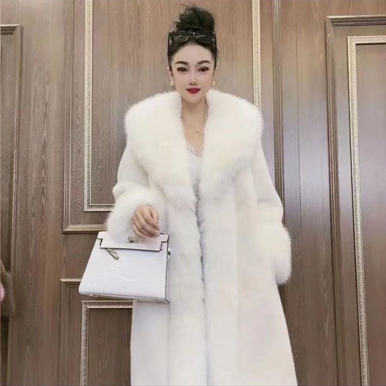 Thumbnail: Faux Fur Coats Women Long Coat Thick Warm Turn Down Collar Open Stitch Spring Ou
