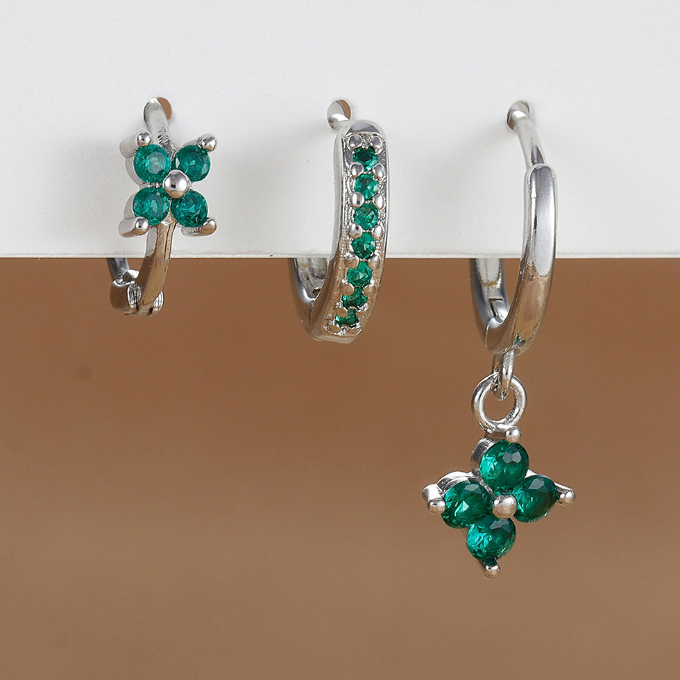 Thumbnail: 3PCS Trendy Stainless Steel Flower Drop Earring Set For Women Crystal Zirconia D