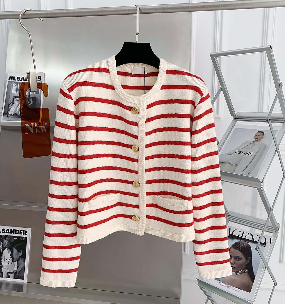 Thumbnail: Women Stripe Knitted Cardigans Spring Autumn O-neck Single Breasted Long Sleeve 