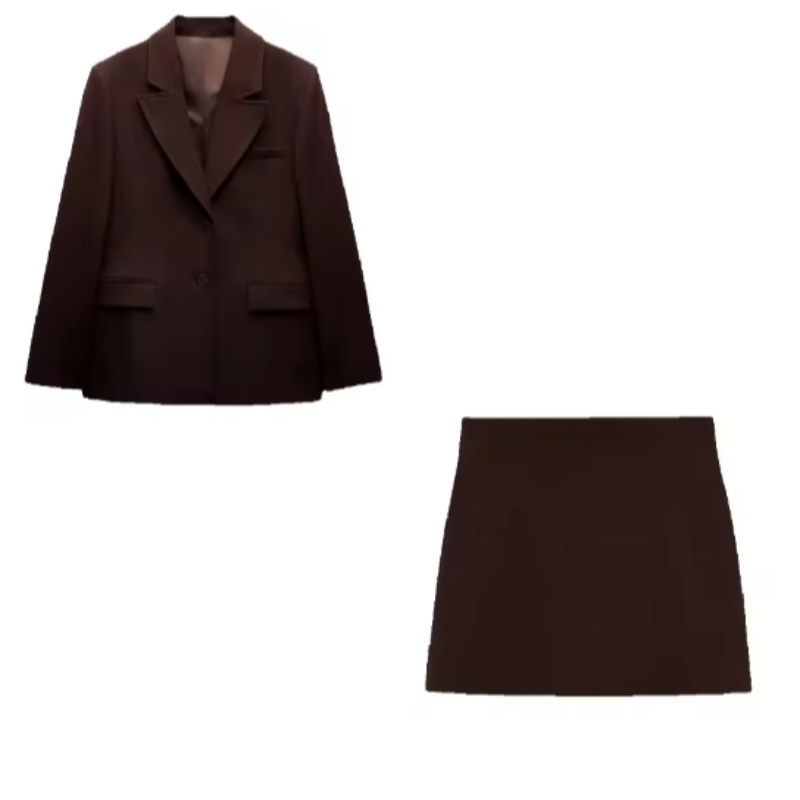 Thumbnail: Elegant Lapel Blazer Skirt Set Women Casual Slim Long Sleeve Single Breasted Poc