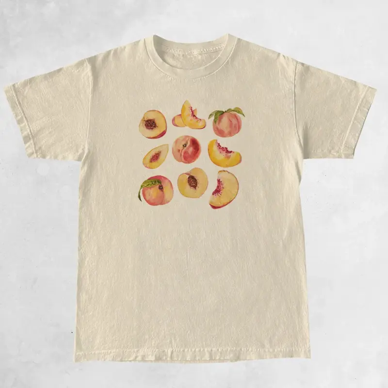 Thumbnail: Vintage Peaches Printed Graphic Tees Women Cute Cottagecore Aesthetic T-Shirts S