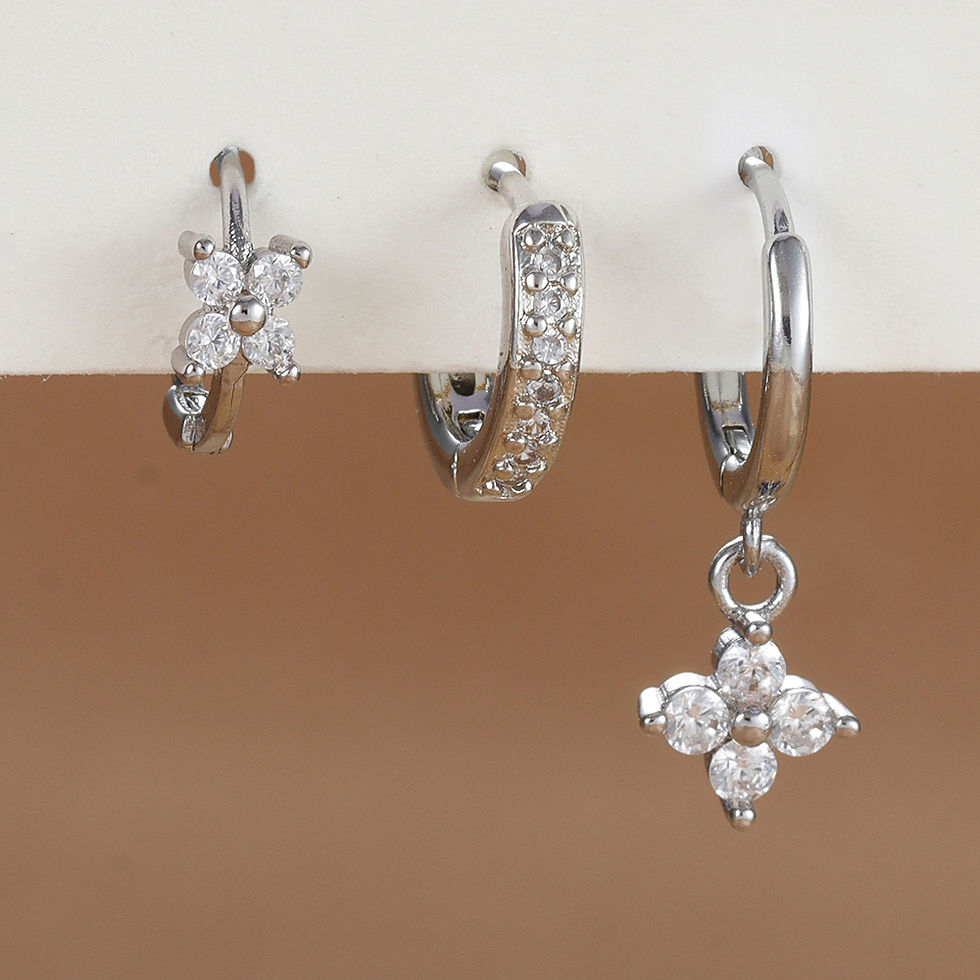 Thumbnail: 3PCS Trendy Stainless Steel Flower Drop Earring Set For Women Crystal Zirconia D