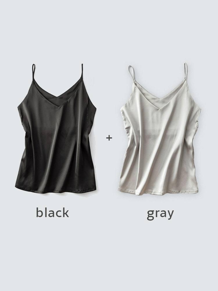 Thumbnail: Spaghetti Strap Top Women Halter V Neck Basic  White Cami Sleeveless Satin Silk 