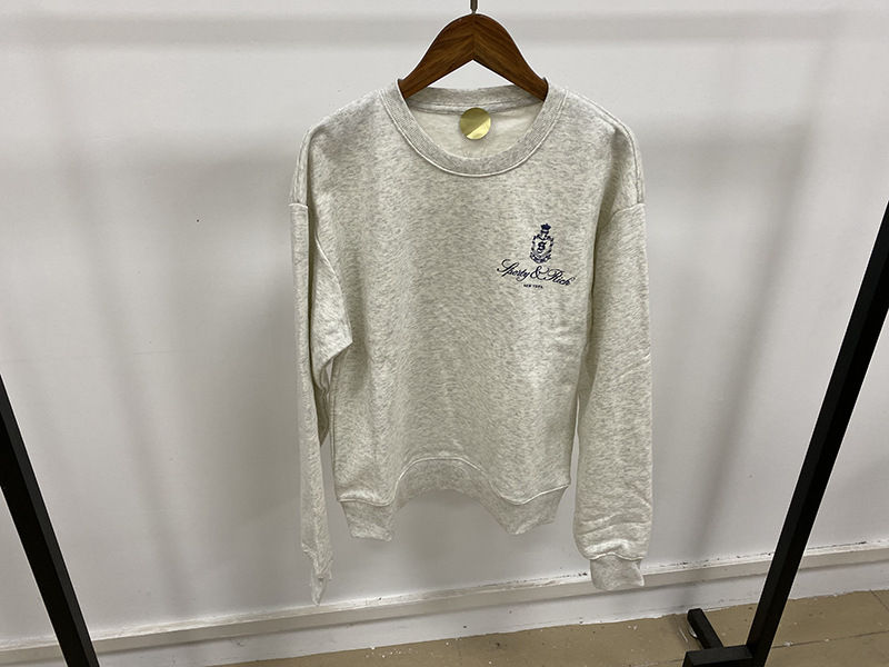 Thumbnail: Women's Grey and Navy Sweatshirt cotton crew neck long sleeve relaxed fit autumn