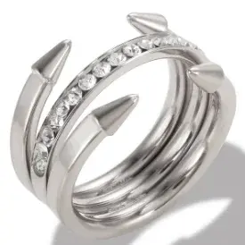 Thumbnail: Personality Round Beads Ring Band Small Clear Crystal Zircon Waterproof Stainles