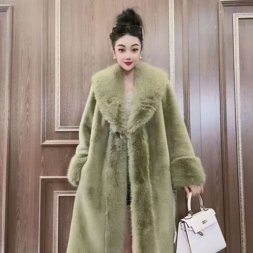 Thumbnail: Faux Fur Coats Women Long Coat Thick Warm Turn Down Collar Open Stitch Spring Ou