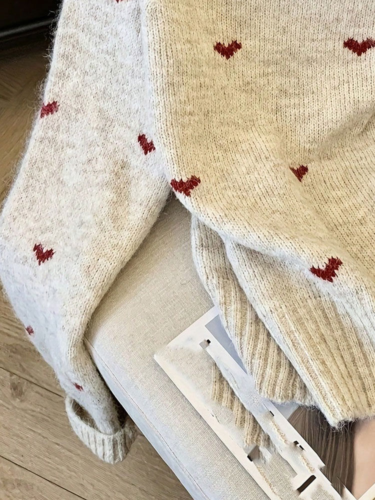Thumbnail: New Autumn Winter Comfortable Heart Pattern Sweater Long Sleeve Pullover Round N