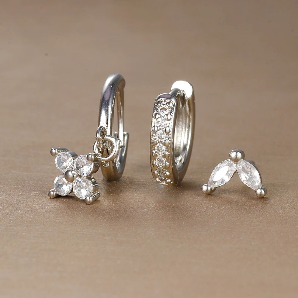 Thumbnail: 3PCS Trendy Stainless Steel Flower Drop Earring Set For Women Crystal Zirconia D