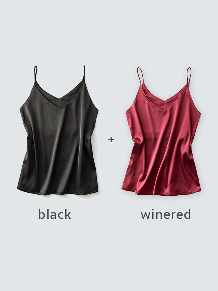 Thumbnail: Spaghetti Strap Top Women Halter V Neck Basic  White Cami Sleeveless Satin Silk 