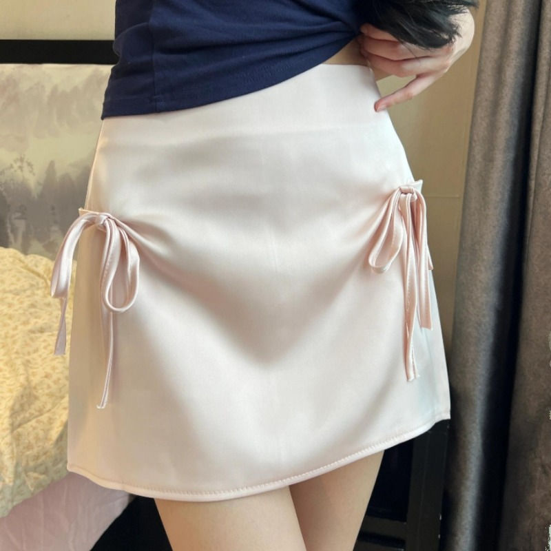 Thumbnail: Solid Mini Skirts Women Summer Sweet Girls Bow High Waist Slim Leisure All-match