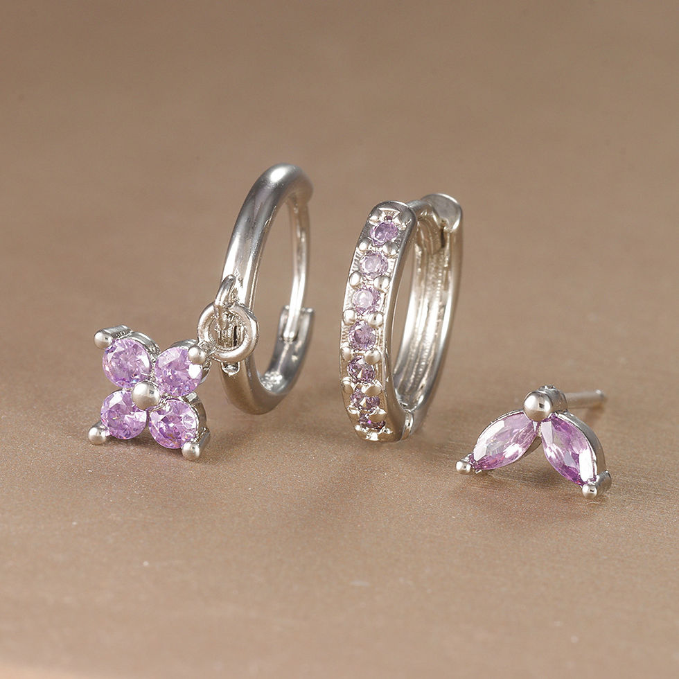 Thumbnail: 3PCS Trendy Stainless Steel Flower Drop Earring Set For Women Crystal Zirconia D