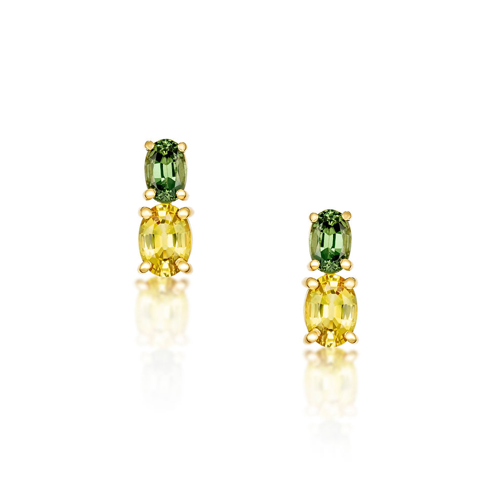Circa AD Jewels | 18 carat yellow gold, green and yellow Sapphire 2 stone stud earrings