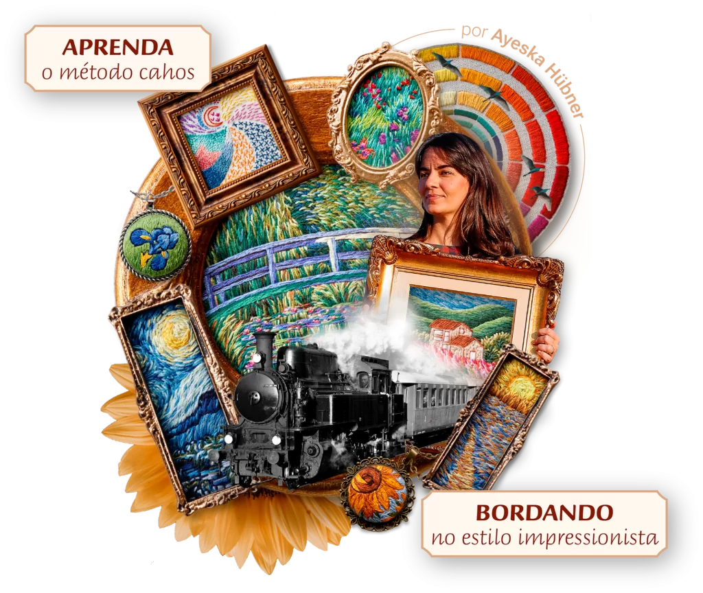 Aprendendo o método caos, bordando no estilo impressionista, com Curso Impressionismo aos Cahos.