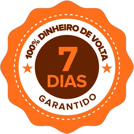 Selo laranja com texto 100% dinheiro de volta. 7 dias garantido.