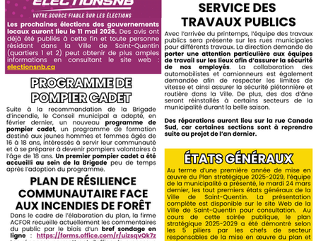 FAITS SAILLANTS - Avril 2026