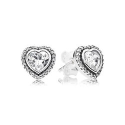 Heart silver stud earrings with cubic zirconia