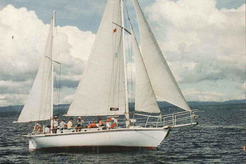Sail Barbary Yacht with passengers on sunny sea