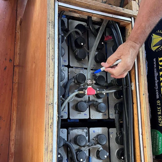 Close-up of Barbary’s electric battery system being serviced