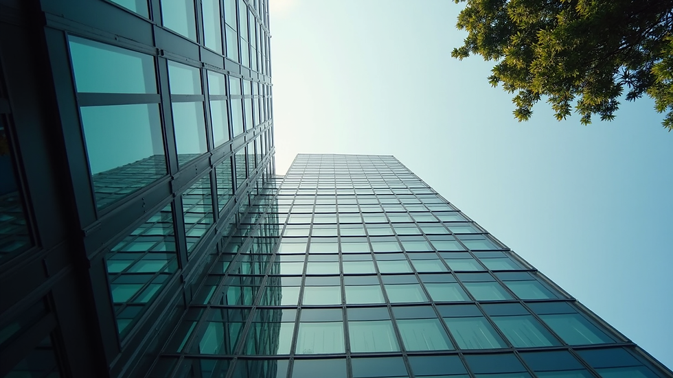 Eye-level view of a modern commercial office building in Bangalore