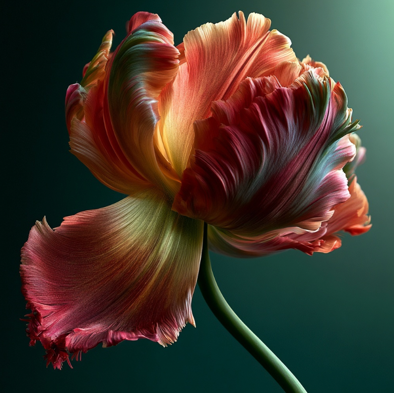 Vibrant Parrot Tulip with ruffled multicolored petals