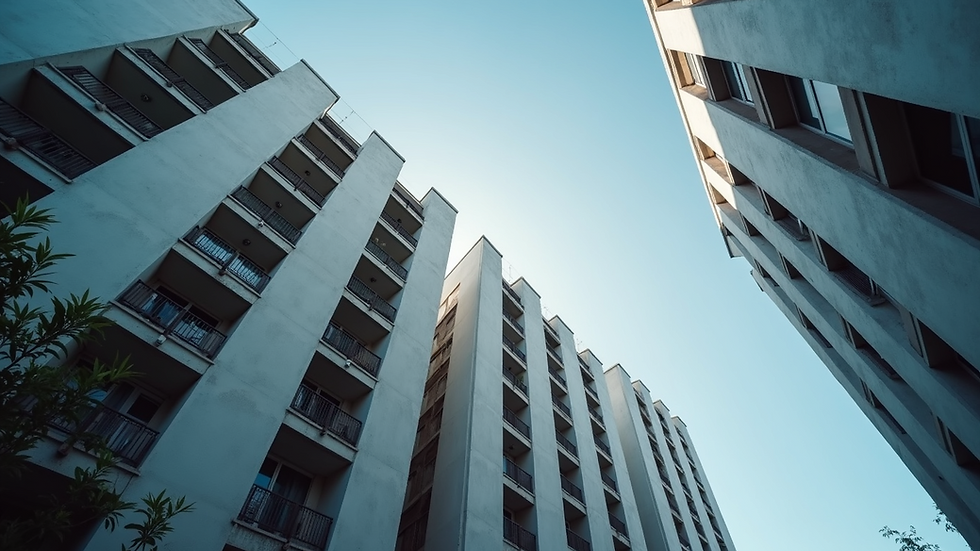 Eye-level view of a modern residential building exterior
