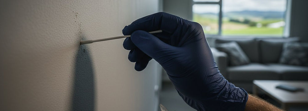 A blue gloved hand taking a meth sample using a swab
