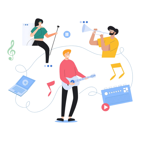 working-music-by-musicians-cartoon-style-illustration 1