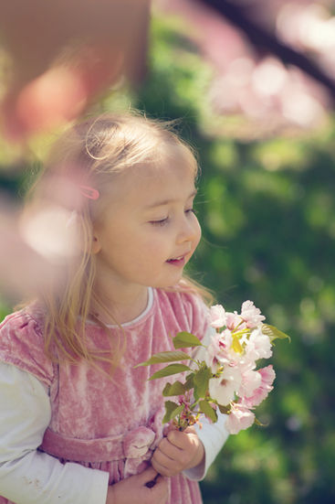 Subtelna fotografia dziecka na tle chińskiej wiśni – woj. łódzkie, wiosna