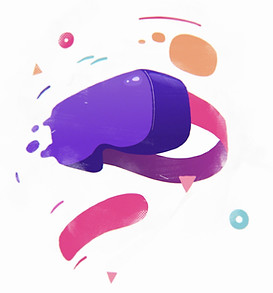 Purple and pink VR headset illustration for Flowtropolis