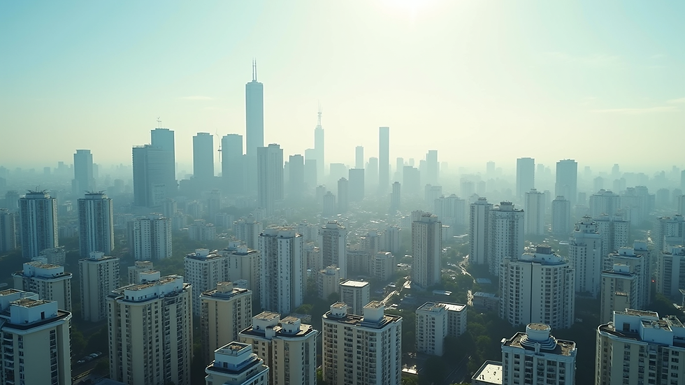 High angle view of a modern urban skyline with residential buildings