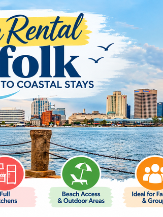 Vacation rental Norfolk waterfront with city skyline and coastal views.