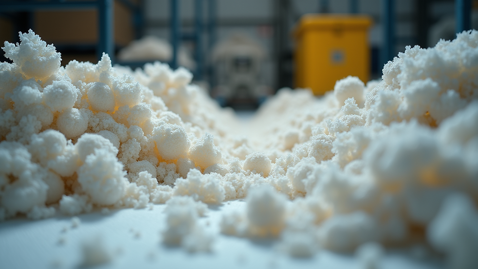 close-up view of mattress materials being separated for recycling