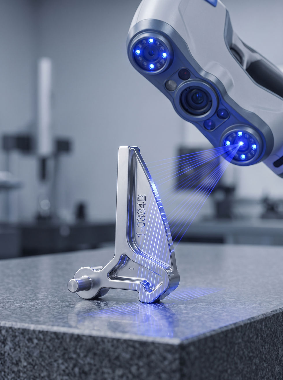 Handheld 3D scanner measuring a metal MIM component