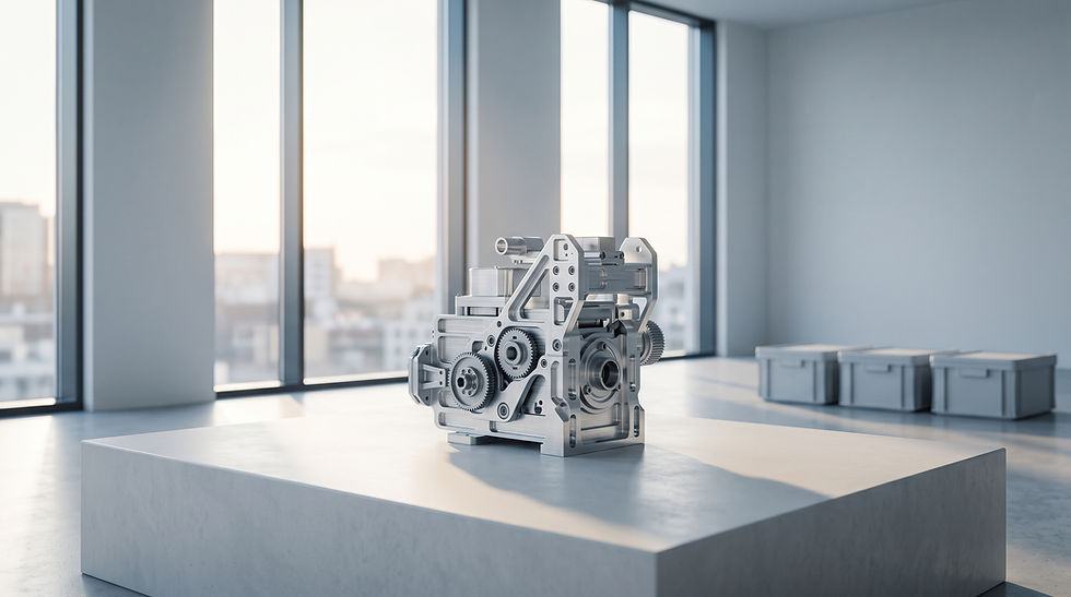 Industrial VMI component on display in a modern office.
