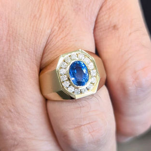 14kt Yellow Gold Oval cut Sapphire and Diamond Halo Ring, .60ctw