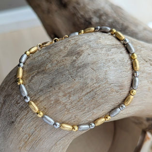 14kt Yellow and White Gold Beaded Bracelet, 7.37"