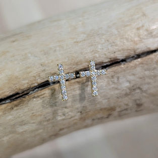 14kt Yellow Gold Diamond Cross Stud Earrings, .08ctw
