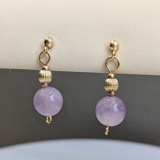 14kt Yellow Gold Round Amethyst Bead Dangle Earrings