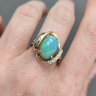 14kt Yellow Gold Black Opal and Diamond Ring
