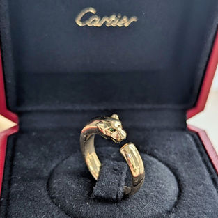 Cartier 18kt Yellow Gold Panthere Ring with Onyx Tsavorite Eyes, with box and papers