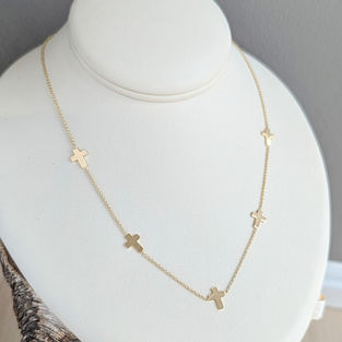 14kt Yellow Gold Polished Cross Station Necklace, 18"