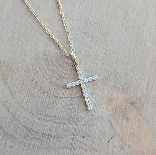 14kt Yellow Gold Diamond Micro Cross Pendant with 18" Cable Chain, .10ctw