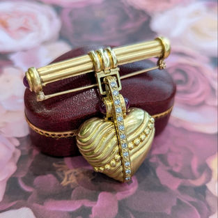 Seiden Gang 18kt Yellow Gold Ruby and Diamond Heart Brooch with removable Pendant