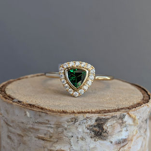 14kt Yellow Gold Trillion cut Tsavorite and Diamond Halo, .14ctw